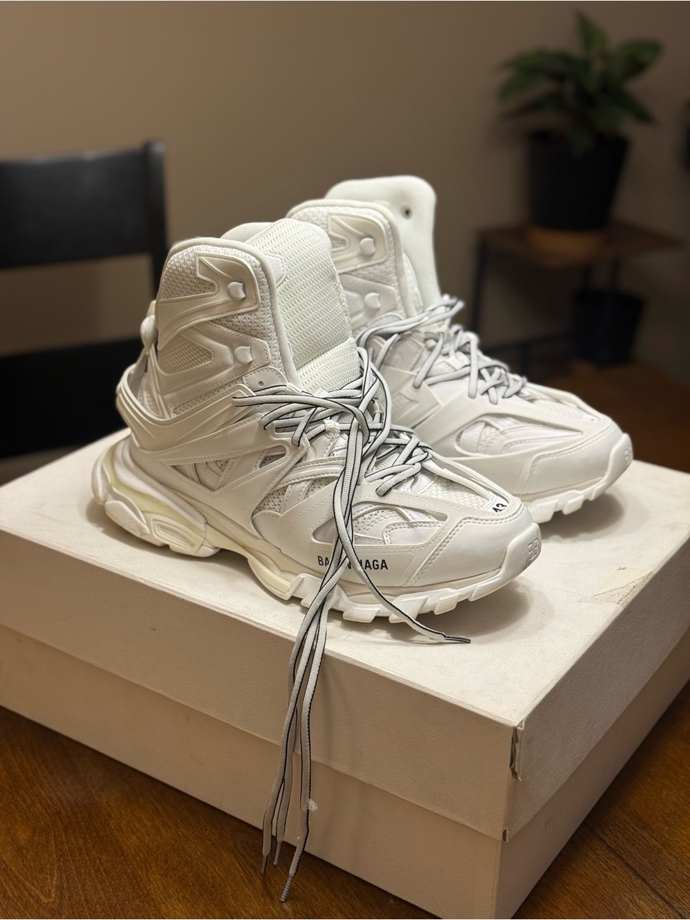 Balenciaga Cream/White Layered High-Top Sneakers